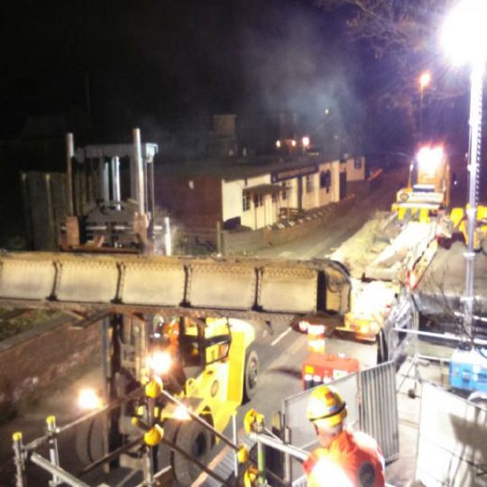 Industrial equipment removal at night